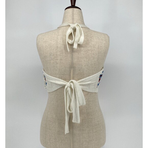 No Boundaries Crop Halter Top LARGE 11-13 Crochet Patriotic USA Red White Blue - Picture 2 of 8